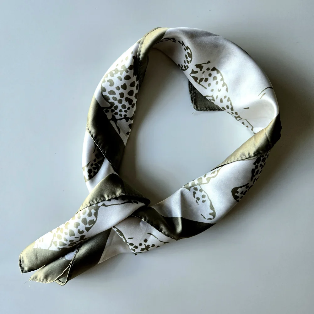 Leopard Print Square Delicate Scarf – Olive Green & White